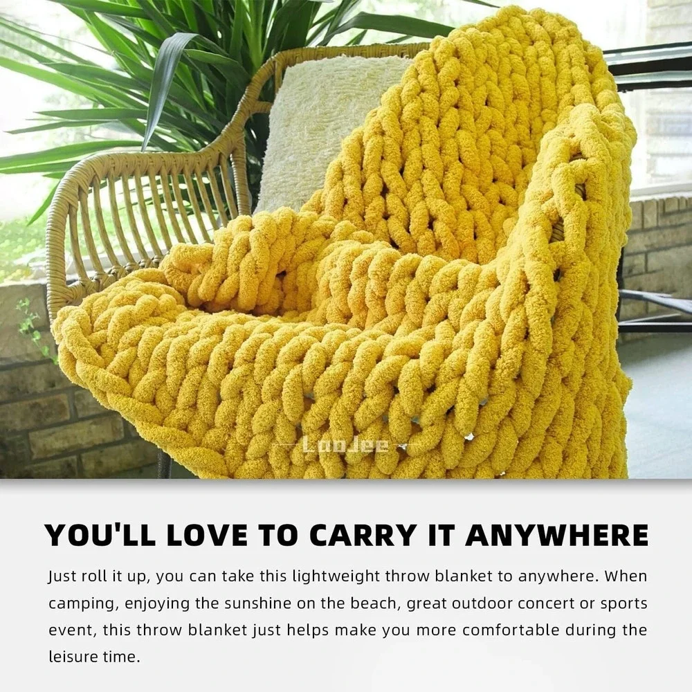 Chunky Knit Blanket - Yellow Throw Blanket - Soft Chenille Throw 50